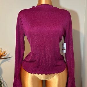 Jessica Simpson Long-Sleeve Shimmer Top in Fuchsia